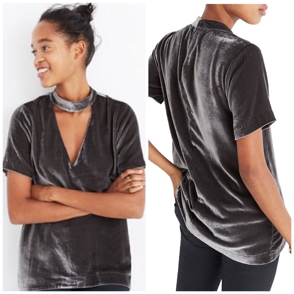 Madewell Tops - Madewell Velvet Choker Collar Tee Short Sleeve XS